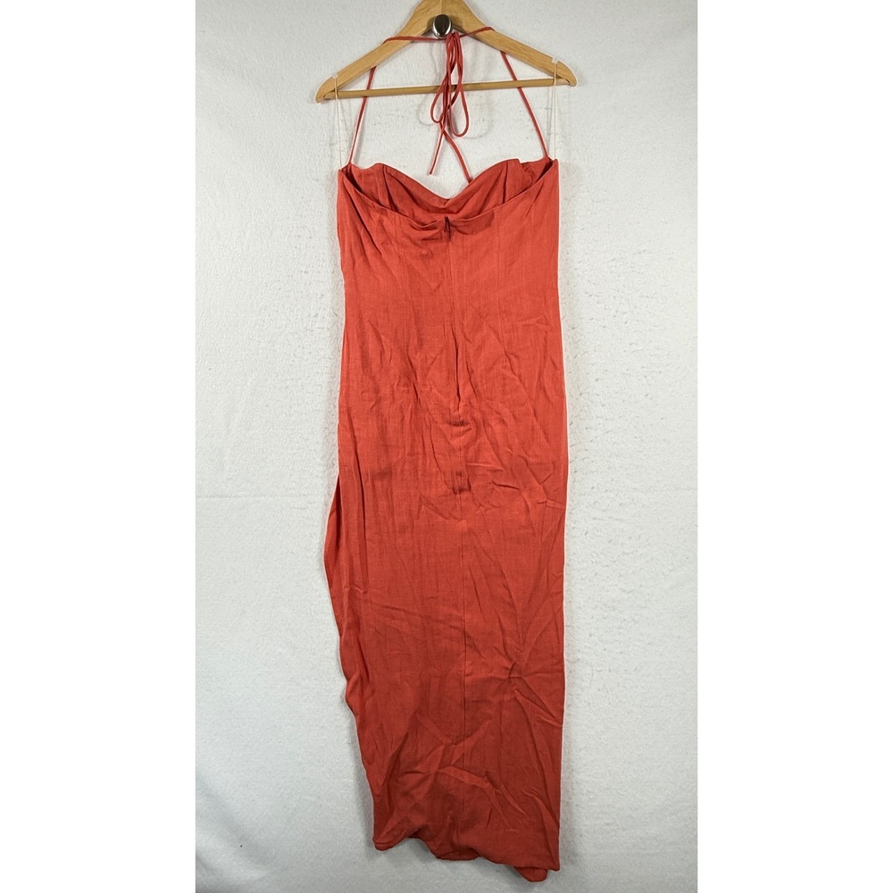 Rumer Halter Maxi Dress Women Large Coral Slit Linen Boho Resort Chic Coastal - Picture 4 of 9